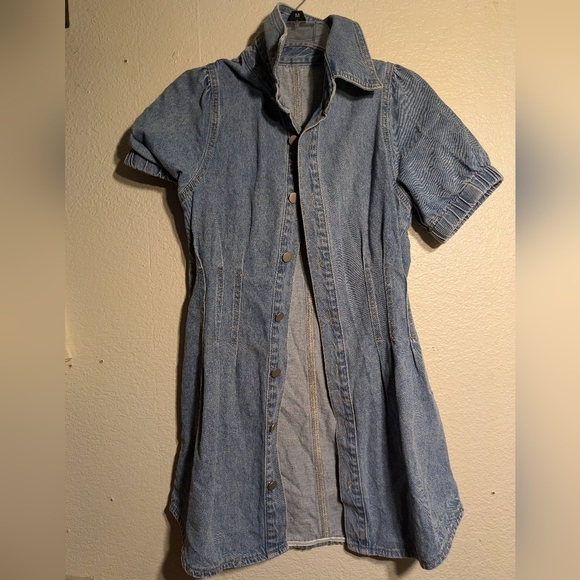 Denim Short Sleeve Button-Up Dress Pre-owned Size Small - Picture 2 of 15